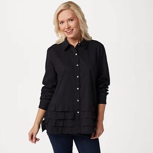 LOGO by Lori Goldstein Black Button Down Shirt
